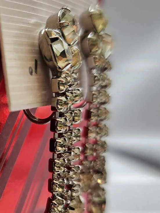 Vintage Crystal Dangle Rhinestone Clip-on Three Strand Sparkle Bling - Picture 4 of 8